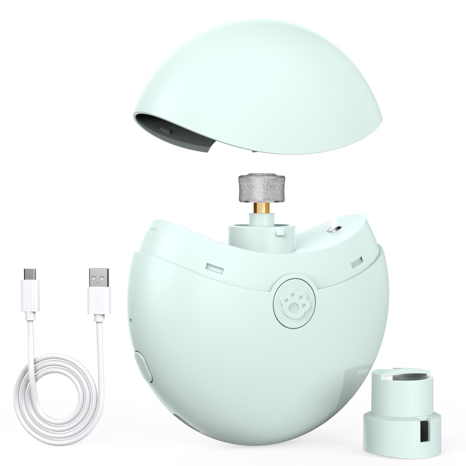 Dog Nail Grinder(Eggshell Style) - Ultra Quiet & Low Vibration Electric Pet Nail Trimmer with 2 LED Lights, 2 Speeds, USB Rechargeable, for Small Medium Dogs, Cats, Puppies & Kittens.