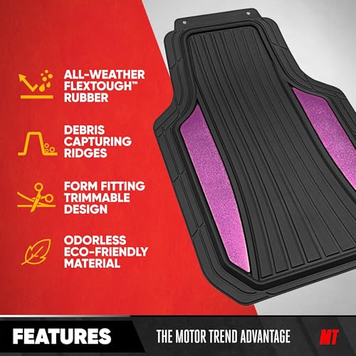 Image of Motor Trend ChromeTech Car Floor Mats Full Set - Durable Rubber Floor Mats for Cars with Two Tone Accent, All Weather Interior Protection for Front and Rear with Non-Slip Backing, Black & Pink