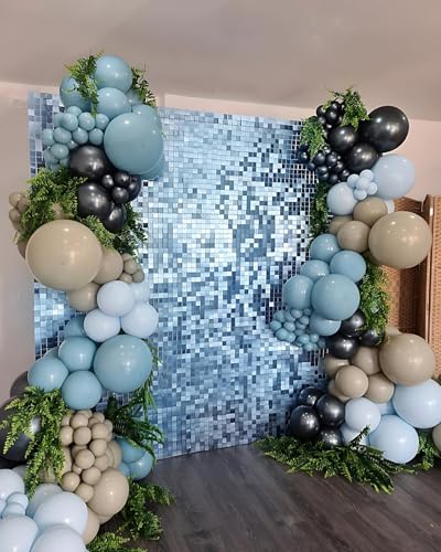 Image of Shimmer Wall Backdrop Baby Blue Square Sequin Wall Panel Backdrop Decor for Wedding, Anniversary, Birthday, Party, 36 Panels