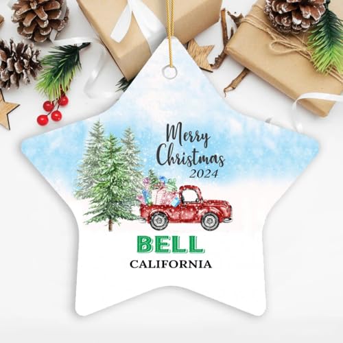 Christmas Ornament Bell CA Ornaments Gifts Ideas Bell California New Home Town 2024 Keepsake Housewarming for Family Friend Star 3''