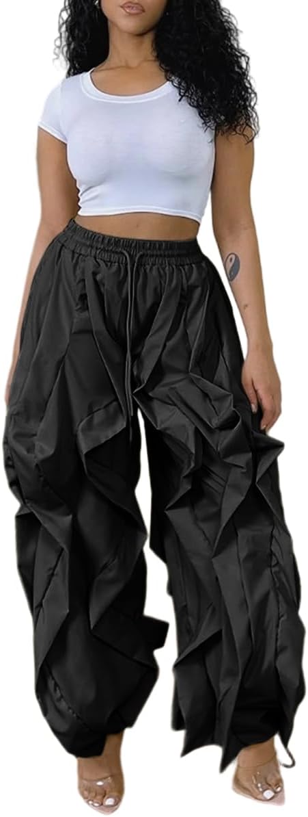 knowfashionstyle Cargo Pants for Women Baggy Loose Fit Y2K Casual Pant Drawstring Wide Leg Streetwear Sweatpants