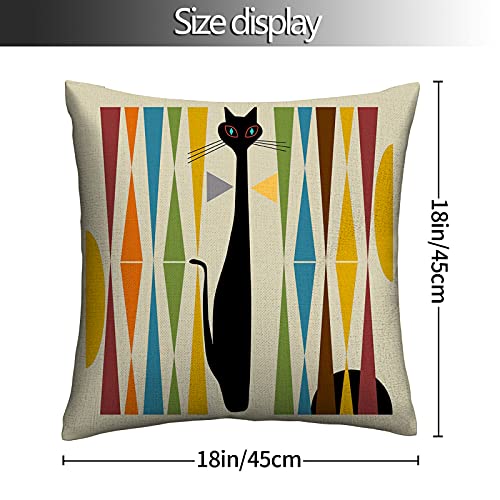 Cukemip Throw Pillows Modern Mid Century With Black Cat Pillow Cases Square 18X18 Inches Pillowcases Hidden Zipper Home Decor Sofa Couch Bedroom Living Room Pillowcase #TOP1