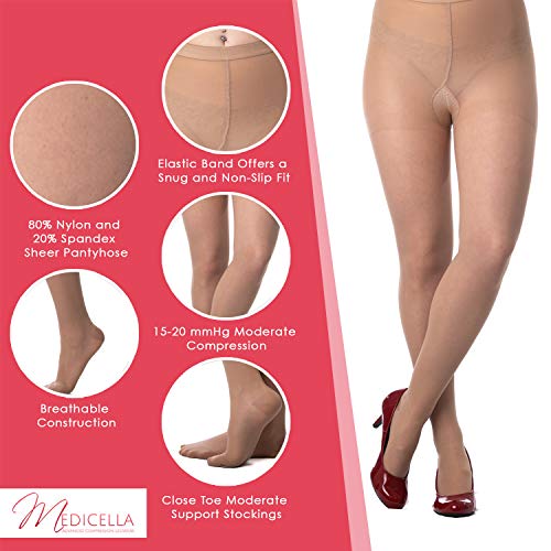 Image of Medicella Closed Toe Compression Pantyhose for Women 15-20 mmHg Medical Quality