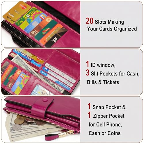 Image of YALUXE Women's RFID Real Leather Wallet with 21 Card Slots Phone Pocket