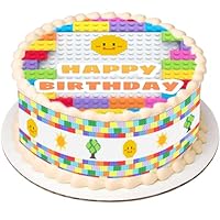 Tortendeko Essbar Bausteine,Esspapier Tortendeko Baustein, 20cm Tortenaufleger Kuchendeko mit 4 Tortenband Bauklötze 24.5 x 5cm für Torten Geburtstag Dekoration Junge