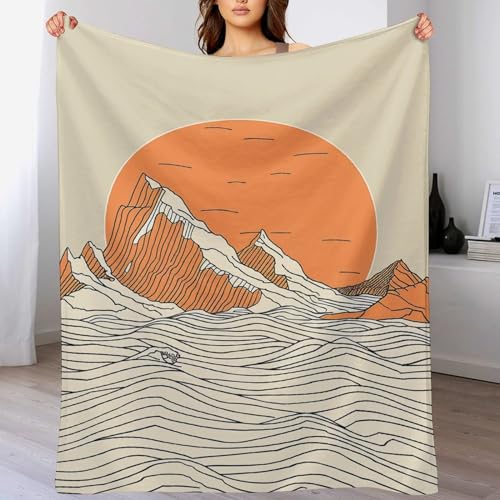 Couverture en micro polaire motifs vagues et montagnes lit canapé - 6