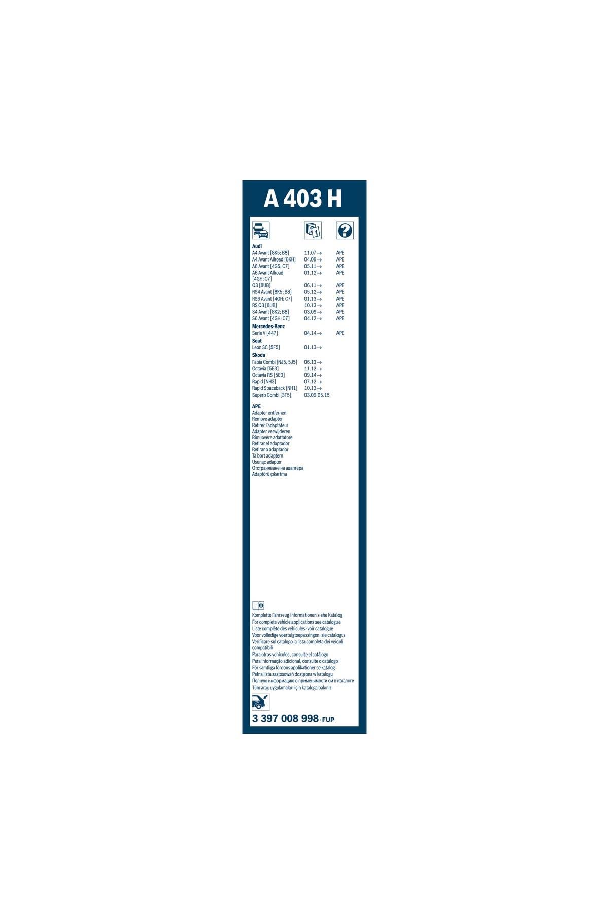 Bosch Arka Cam Sileceği - [400 mm] SKODA Octavia (2012-2021) [5E3] #A403H