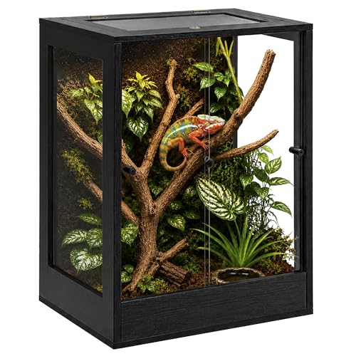 PROLEE 24 x 18 x 36 Tall Reptile Terrarium 65 Gallon Glass Chameleon Cage Vertical Crested Gecko Tank with Ventilated Mesh Top Front Opening Rainforest Habitat Black