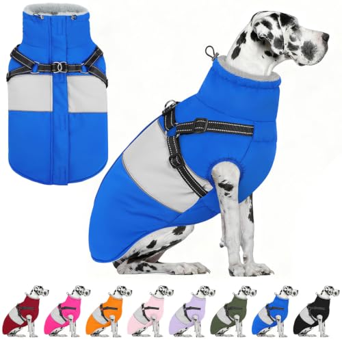 Image of AOFITEE Dog Coat with Harness Waterproof Dog Winter Jacket for Large Dogs