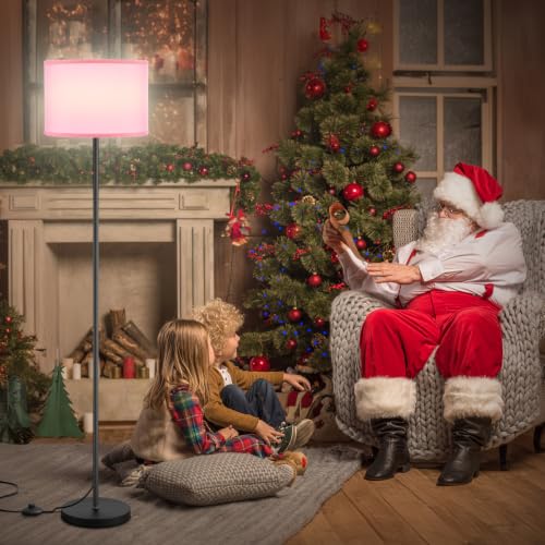 Image of Ambimall 60'' Modern Floor Lamp with Shade, Tall Lamps for Living Room, Bedroom, Office, Dining Room, Pink Shade with Black Pole(Without Bulb)
