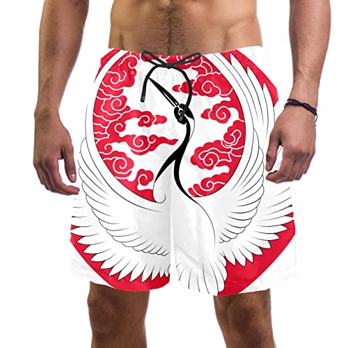 Short de Plage pour Hommes JDEZ Léger et Respirant Motif Grue