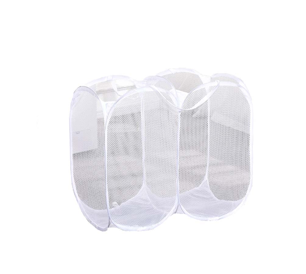 Kamuavni Divider Laundry Hamper,Double Laundry Basket Breathable Mesh Laundry Storage Foldable For Larundry Room/Bathroom/Living Room/Travel/Kids Room 27.5 * 22.8 * 13.7inch - white