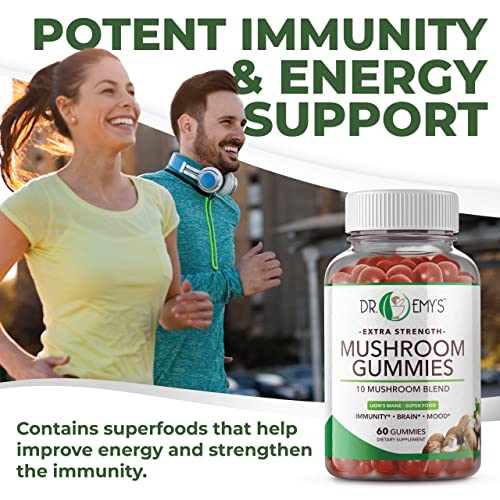 Dr. Emy's Mushroom Gummies For Women & Men,Anti Aging,Brain Support,Immunity Support,Energy Support.mushroom Supplement-10 Mighty Mushrooms. Gelatin Free Vegan 60 Ct Each (2) #TOP4