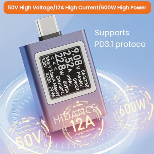 Image of Serplex Type-C Voltage Ammeter Digital Power Meter PD3.1 Type-C Tester Power Meter DC 4.5-50V 0-12A 600W Multi-function Digital Power Meter for Cable Testing, Battery Charging Profiling