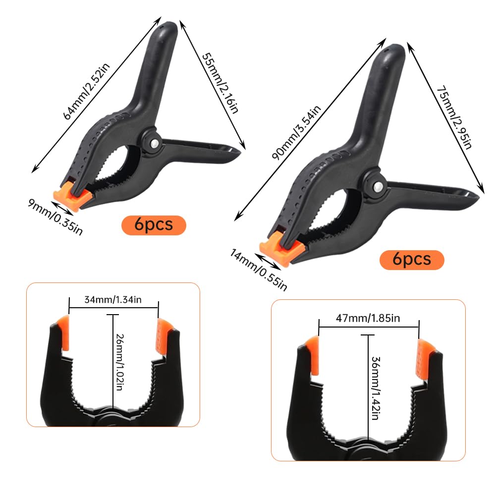 12 Pcs Plastic Spring Clamps, 2 Inch and 3 Inch Heavy Duty Quick Grip Clip Clamps, Strong Background Cloth Clip - Image 2