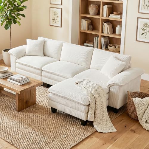 Image of HOMCOM Modular Sectional Sofa Couch, 124 inch Oversized Cloud Couch, Beige
