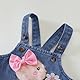 UUAISSO Baby Outfits für Mädchen mit Herz Print kurzärmelig Strampler Hosenträgerrock Bären Kleid Schleife Stirnband 0-18 Monate Rosa Denim 6-12 Monate
