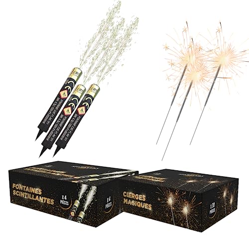 Lot de 4 Fontaines à Gateaux 1 Minute + 30 Cierge Magique 40 Secondes, Bougie étincelante Accessoire déco idéal pour anniversaire - SPARKLERS CLUB®