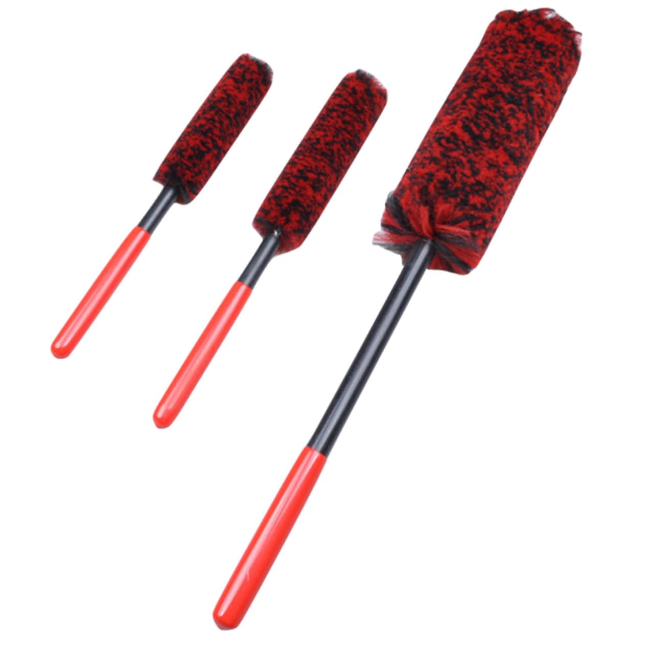 Set 3 Spazzole per Cerchi Auto in Microfibra per Ruote | Manico Ergonomico, Peso Leggero, Fibra e Pom, Set 3 Pezzi per Pneumatici