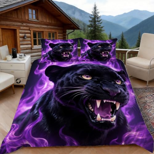Housse de couette 140x200 panthère avec fermeture éclair pratique