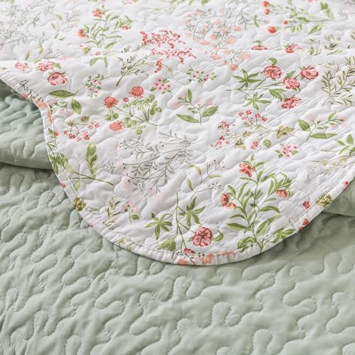 NEWLAKE Quilt Bedspread Sets - Blooming Classic Floral Pattern Reversible Coverlet Set, Queen Size