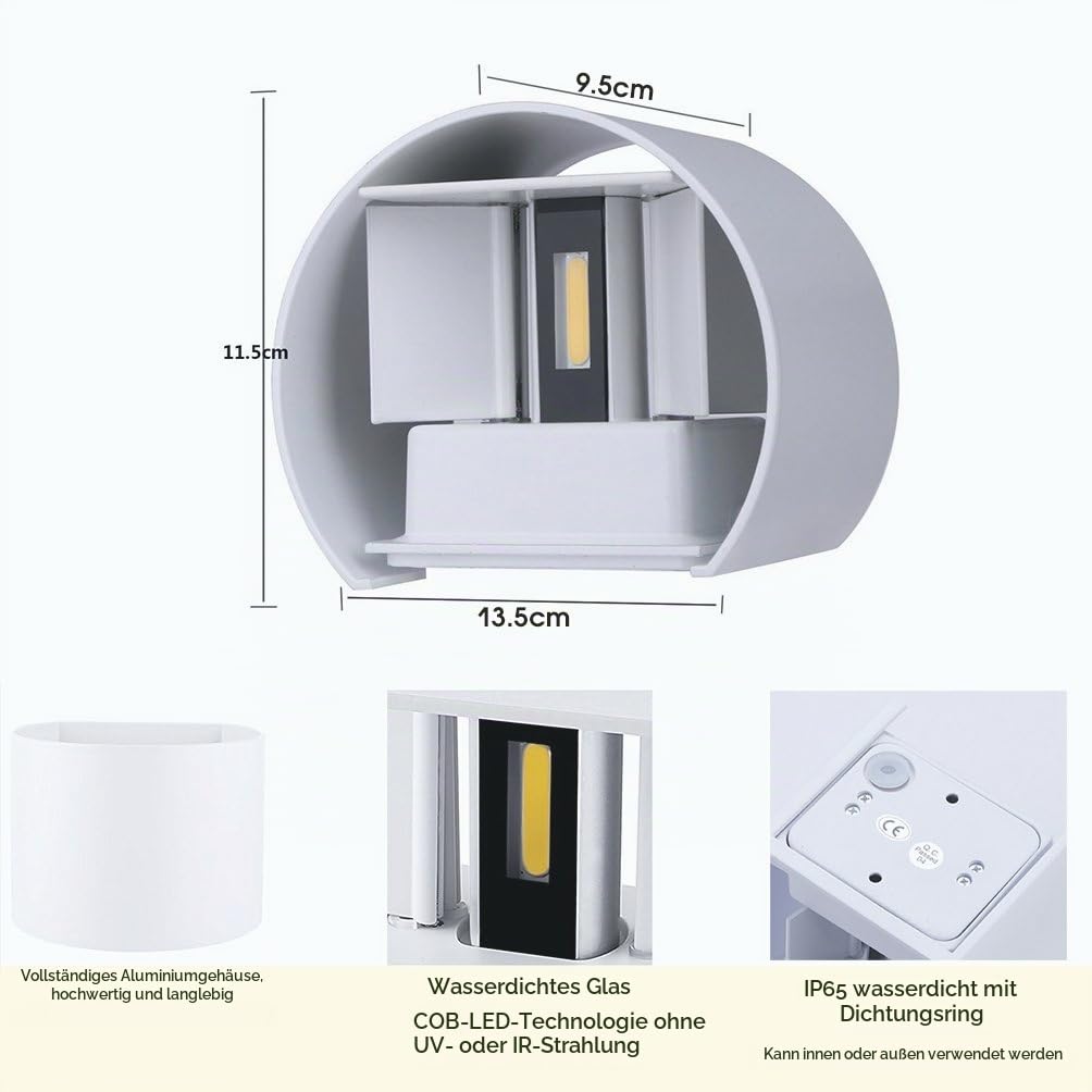 LED Wandleuchte Innen Außen Warmweiß 2er Set mit Einstellbar Abstrahlwinkel Up Down 12W IP65 Wasserdicht Wandlampe für Bad Flur Kinderzimmer Treppenhaus Wohnzimmer Schlafzimmer