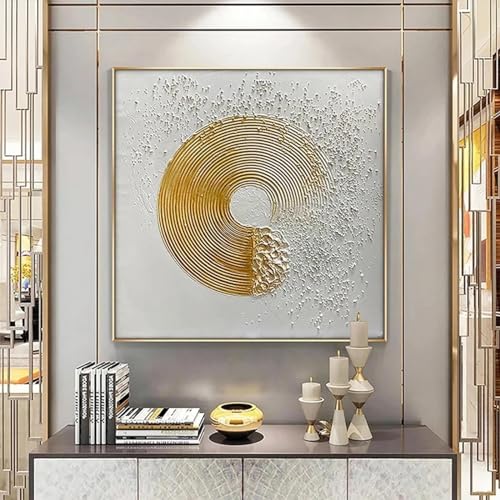 Toile art abstrait cercle d'or pour décor de salon minimaliste