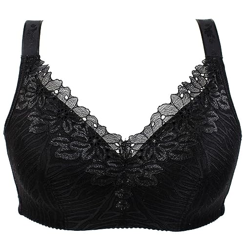 XWSM Soutien-Gorge Mince avec Poche Mastectomie Soutiens-Gorge Post-Chirurgie Bralette Dentelle Lingerie Femmes Âgées Moyennes sans Fil Quotidien Brassière Haut (Color : Black, Size : 44/100B)