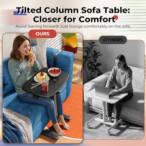 Image of JOY worker Low Height Small Mobile Standing Desk for Couch, Height Adjustable TV Tray Table with 90 Foldable MDF Desktop, Portable Laptop Desk with Low Base & Lockable Hidden Casters, Black