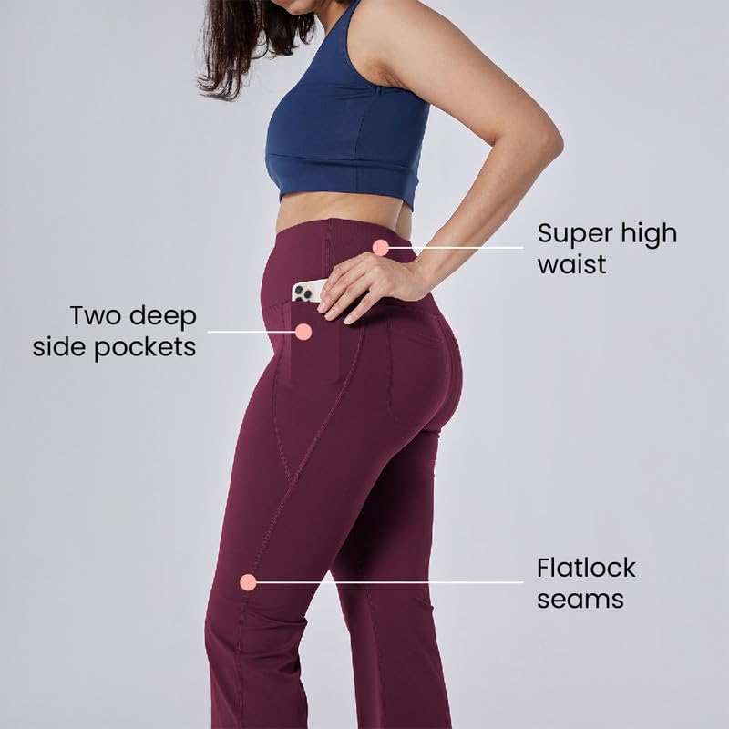 Image of BlissClub Ultimate Flare Pants for Women Upto 5'4 ft | Ribbed Waistband, 4 Pockets | High Waist Trousers and Formal Pants for Office wear