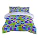 WowPrint kołdrę zestaw pościeli z poszewką na poduszkę Kolorowe geometryczne bloki konstrukcyjne 140cm x 200cm mikrofibra 1 poszwa na kołdrę i 2 poszewki na poduszkę odpowiedni dla dzieci i młodzieży