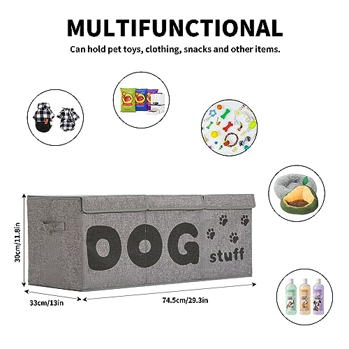 Qozary Dog Toy Storage Box - 3 Grids Large Dog Toy Basket and Storage Bin With Lid for Pet Supplies, Perfect To Keep Everything Organized - Image 4