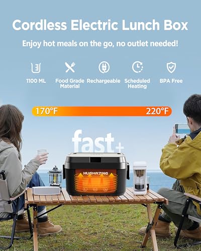 Cordless Electric Lunch Box – Rechargeable Self-Heating Food Warmer with 1100ML SS Container, Battery-Powered Heated Lunch Box, Perfect for Travel, Office Meals for Adults, Men & Women