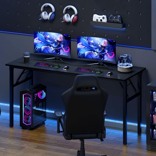 Image of Need Office Computer Desk 60 Inch Sturdy Folding Laptop Table Black