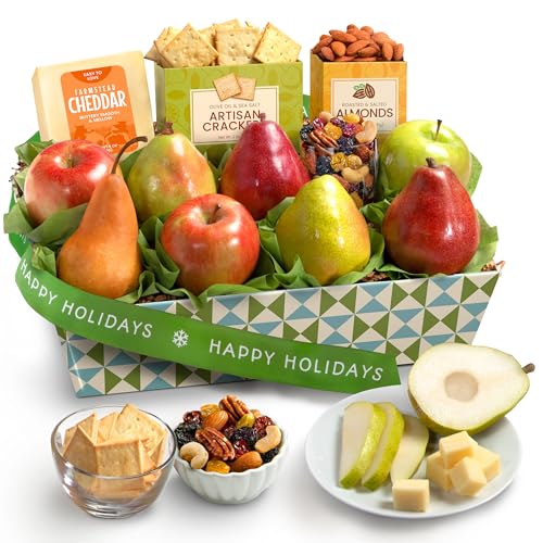 A Gift Inside Classic Fresh Fruit Basket Gift with Crackers, Cheese and Nuts for Holiday, Thank You, Birthday, Get Well, Anniversary, Corporate