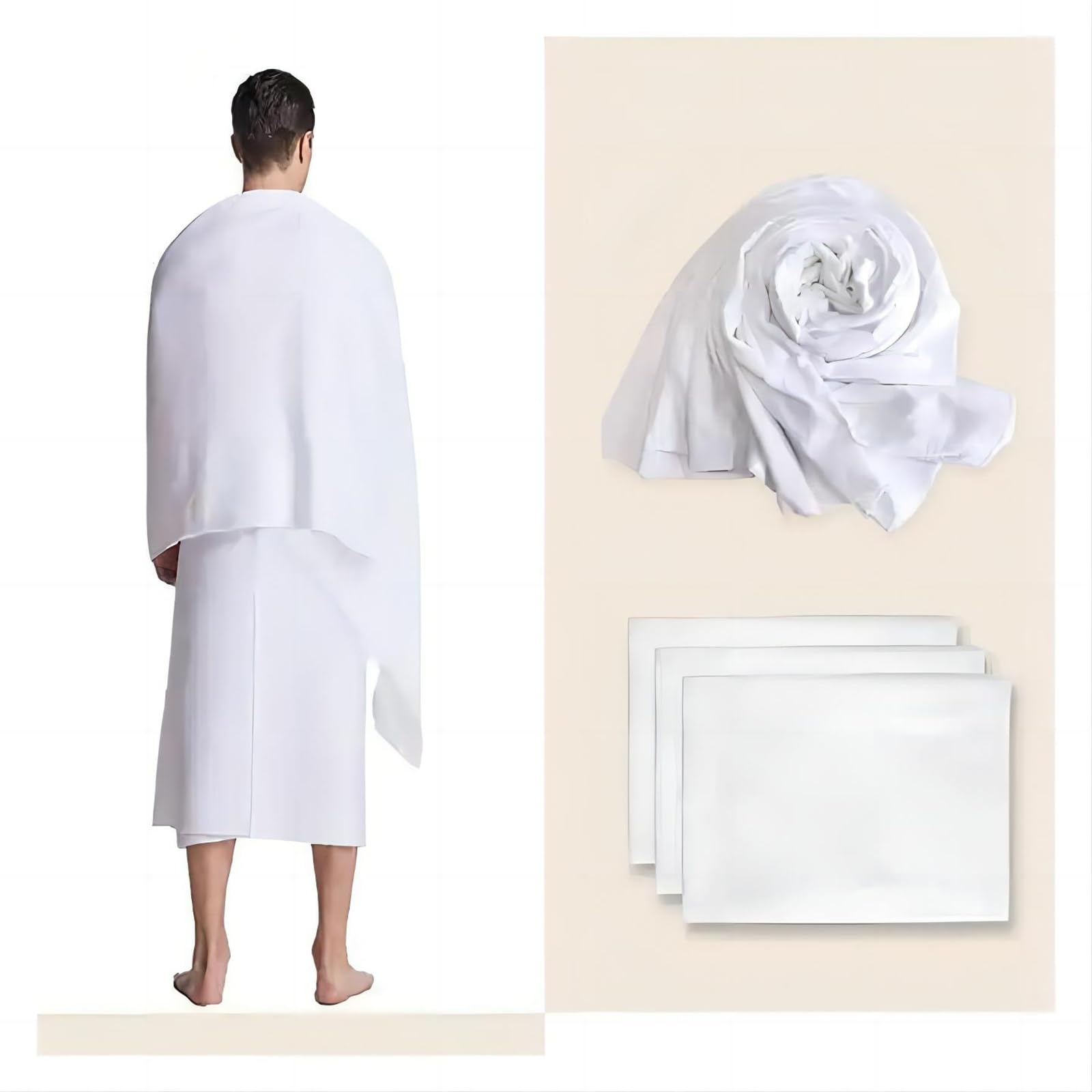 ZENRUIMING 1Pcs Muslim Men's Ihram hajj Towel, Suitable for Pilgrimage Towels, Middle Eastern Islamic Clothing, 210x110cm (83x43 inches)