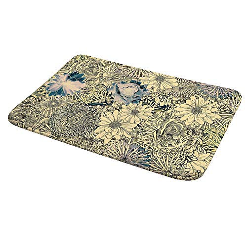 Tapis de bain floral 91x61 cm Ruchen grand format velours corail beige - 5