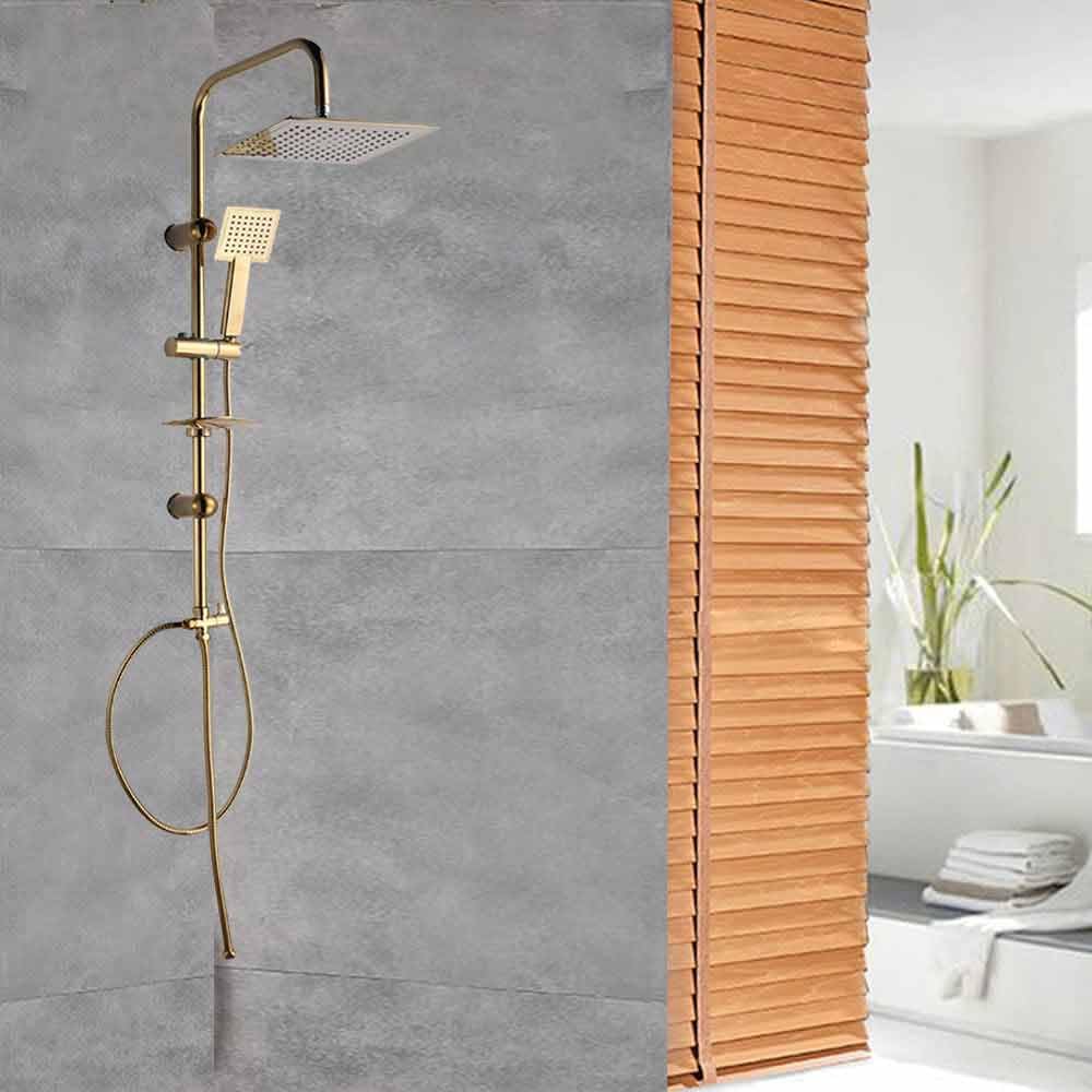 Vetrineinrete® Colonna doccia moderna saliscendi con soffione quadrata doccetta telefono e portasapone per box doccia oro