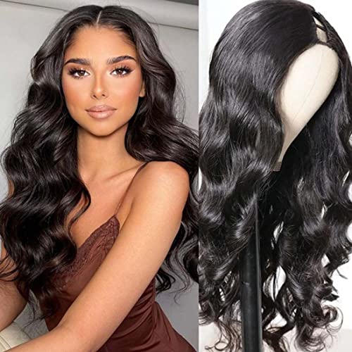 Image of Beauty Forever Body Wave U Part Human Hair Wig 150% Density 10A Grade,Brazilian Human Hair Glueless Full Head Clip in Half Wig Free Part Natural Color 14 Inch