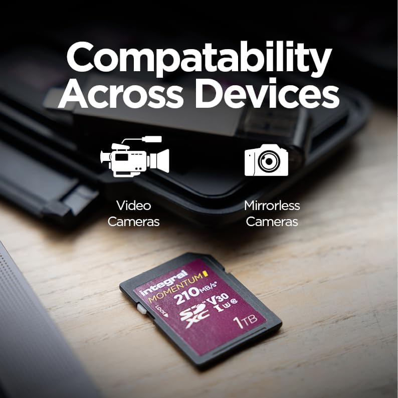 Integral Momentum I 128GB SDXC Card - UHS-I, Up to 210MB/s Read, 180MB/s Write - V30, U3, CL10 - for DSLR, Mirrorless & Camcorders - 4K UHD Video & Burst Mode Ready - Waterproof, Shockproof, Rugged