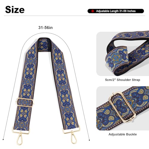 Image of TULOBI Vintage Embroidery Purse Strap Replacement Crossbody forHandbags Women, 2 inch Wide Guitar Strap for Purses Crossbody, Adjustable 31-56 inches Bag Strap (Blue)