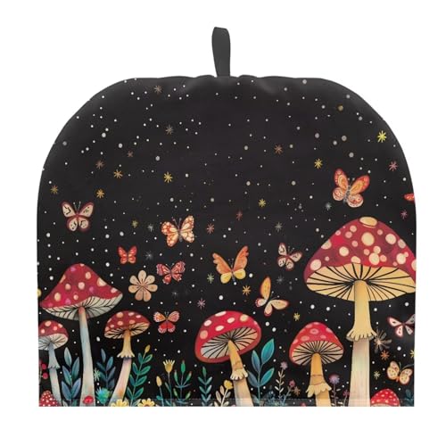 Image of Mushroom Butterfly Print Tea Cosy Tea Pot Cozies with Top Handle Decorative Accessories for Teapots Kitchen Home Table Breakfast Warmer Dust Cover Teapot Cozies