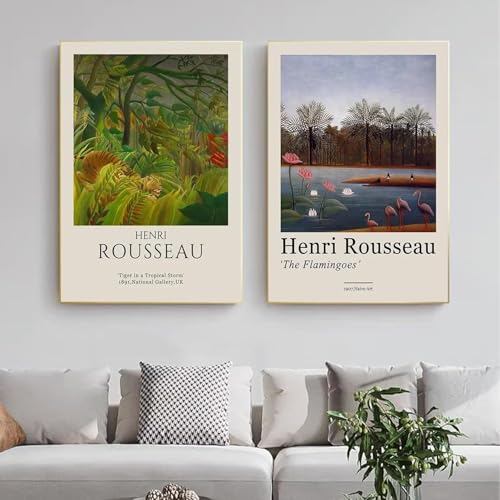 Peinture Henri Rousseau Les Flamants pour salon moderne et déco jungle