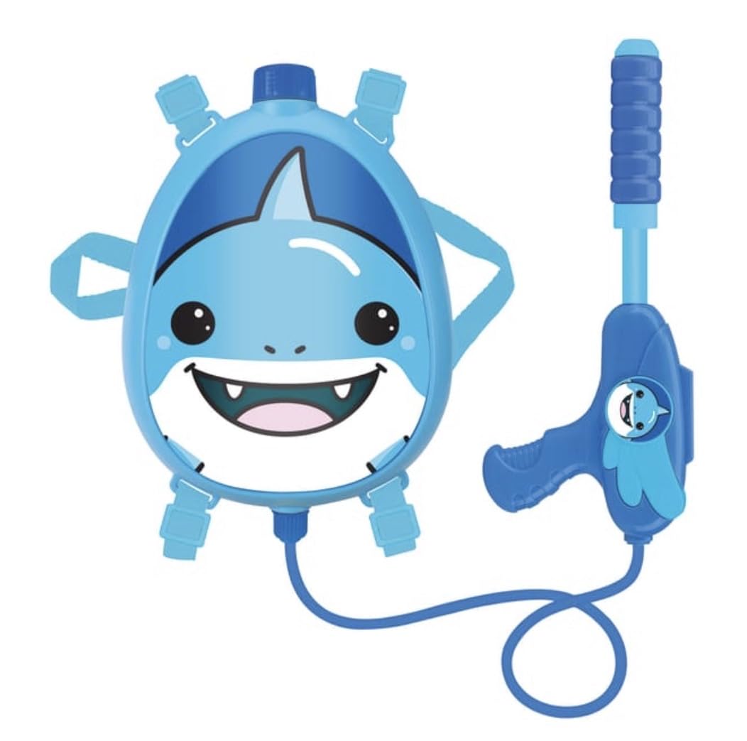 New Shark Backpack Water Gun Toy for Kids, Blue, High-Power Water Blaster || 1backpack||1blaster||1connecting tube||1straps||