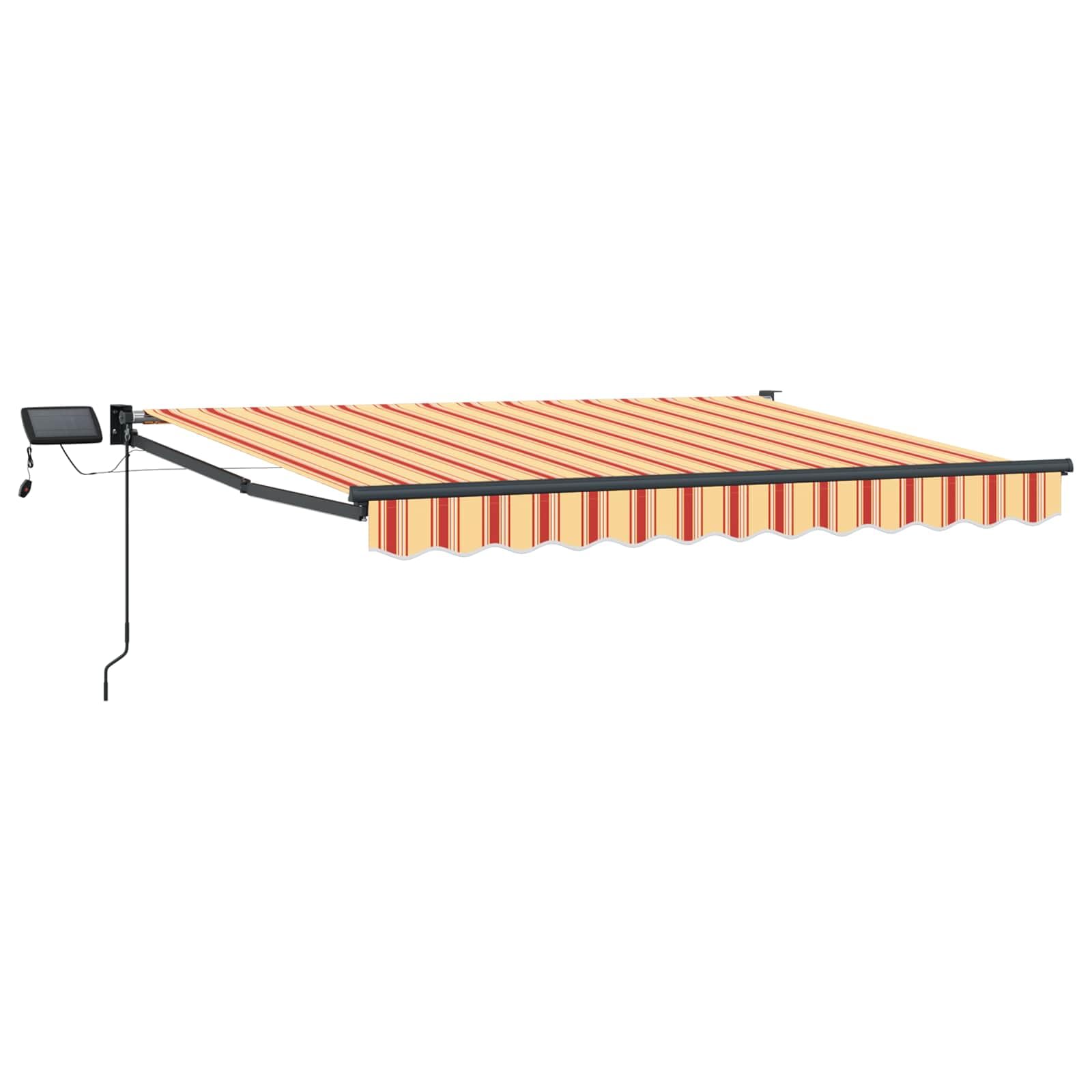 Auvent manuel toile polyester cadre acier store extérieur LED solaire
