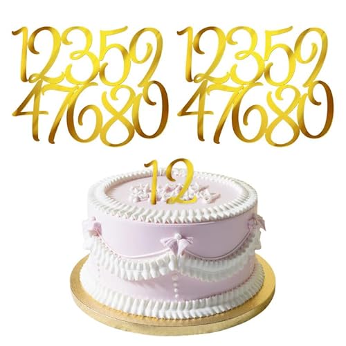2 Sets Gold Birthday Cake Toppers, 0-9 Large Acrylic Number Toppers for Wedding Party Cupcakes, DIY Birthday Decorations Supplies for Anniversary Celebration