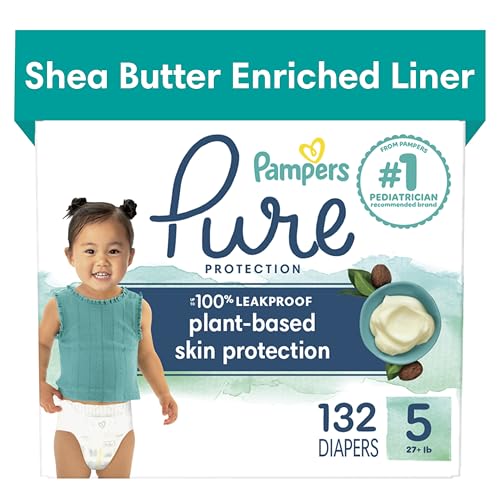 Image of Pampers Pure Protection Diapers - Size 5, One Month Supply (132 Count), Hypoallergenic Premium Disposable Baby Diapers