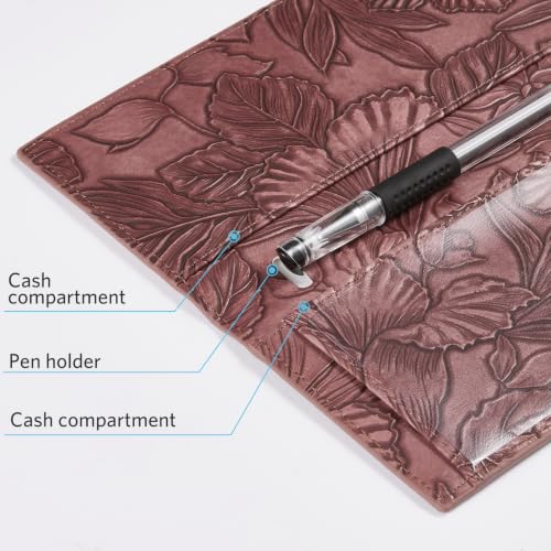 Image of CoBak Premium Leather Checkbook Cover - RFID Blocking, Classic Design, Slim & Durable - Perfect for Personal & Business Checks,Red Embossed Narcissus