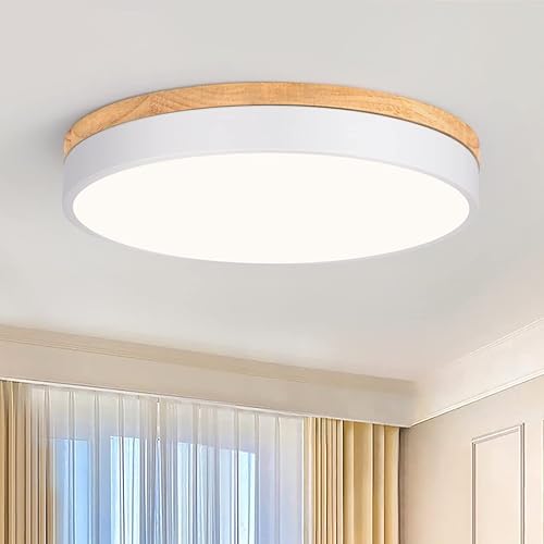 Miniatura 9 de Modernas luces LED regulables cerca del techo, 2700K-6000K 5CCT seleccionables redondas de madera blanca empotradas de montaje empotrado, lámpara de