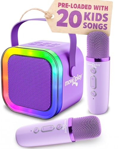 Move2Play, Mini Karaoke Machine for Kids | Built-in 20+ Songs | Bluetooth Speaker with Microphones | Voice Effects | Toddler Music Toy | Christmas Stocking Stuffer | Girls & Boys Age 2, 3, 4, 5, 6+